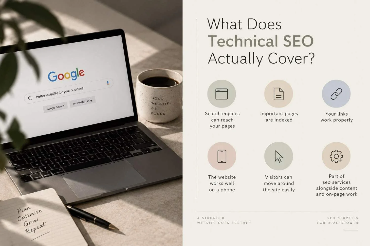 Technical SEO checklist showing crawling, indexing, mobile, and performance checks for Singapore businesses
